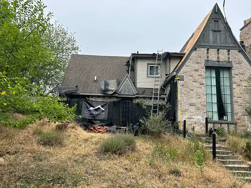 Roof replacement job in progress